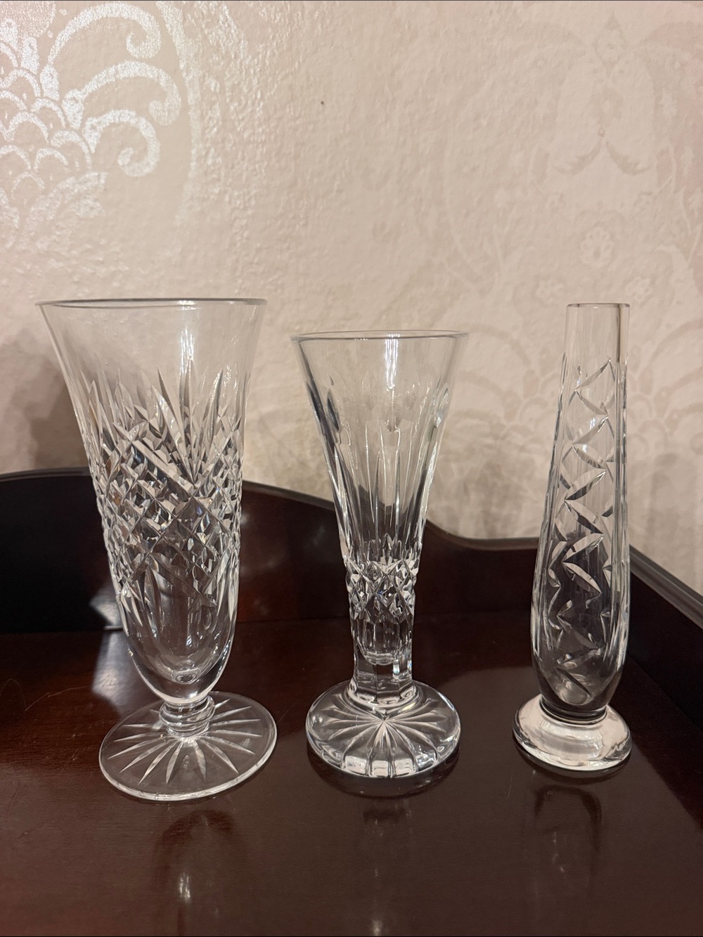 Set of 3 Vintage Waterford Clear Cut Crystal Vase Trio